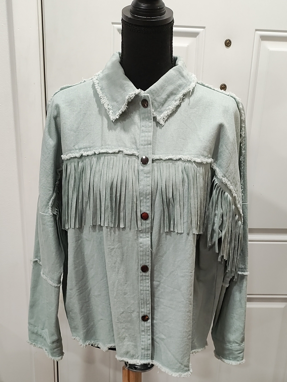 Fate Pale Sage Fringe Button-Down Shirt